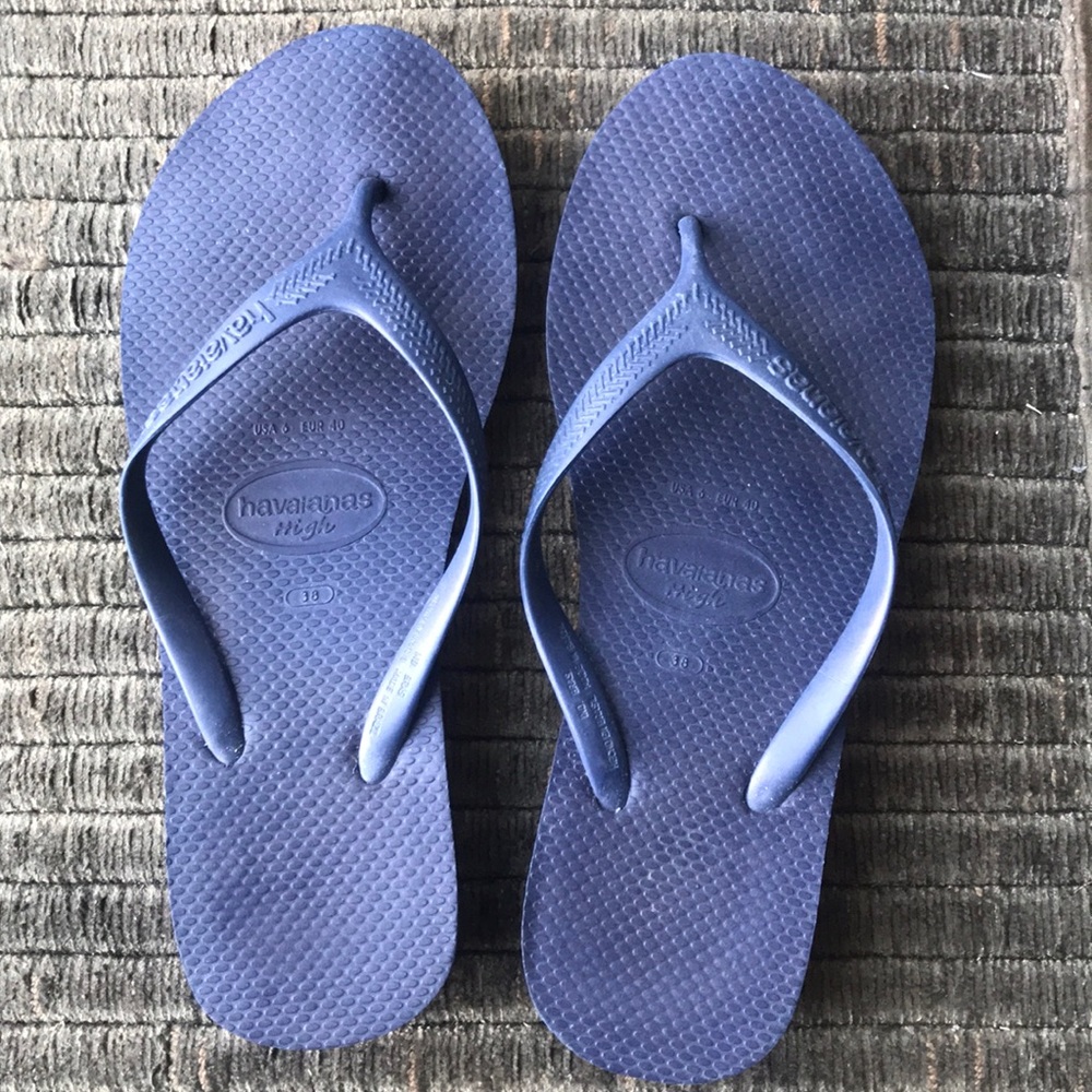 Havaianas navy flip flops with wedge